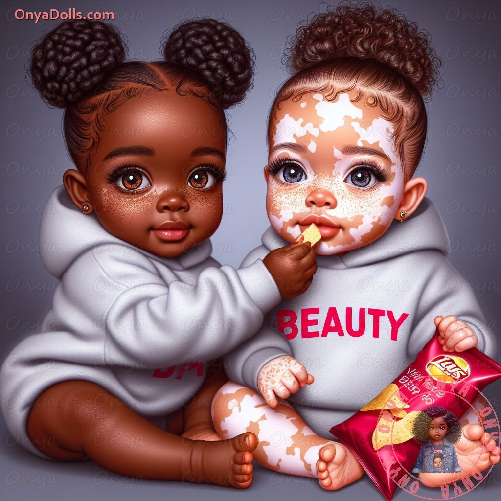 Onya Albino Fraternal Twin Girls – High-Quality Children PNG