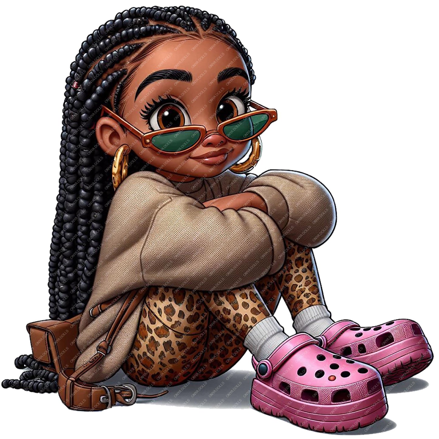 ONYA Braided Teen Queen — melanin girl PNG clipart with braids and sunglasses for sublimation, planners, Cricut, and crafts