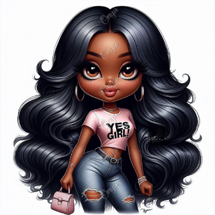 High-resolution PNG of a confident melanin-rich woman striking a “Yes Girl” pose, ideal for empowerment crafts, planners, and bold apparel designs.
