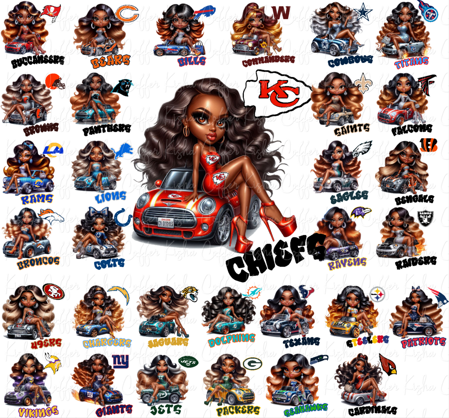 High-resolution PNG bundle of a melanin-rich woman styled as a proud football mom, ideal for game day shirts, crafts, and sports-themed designs.
