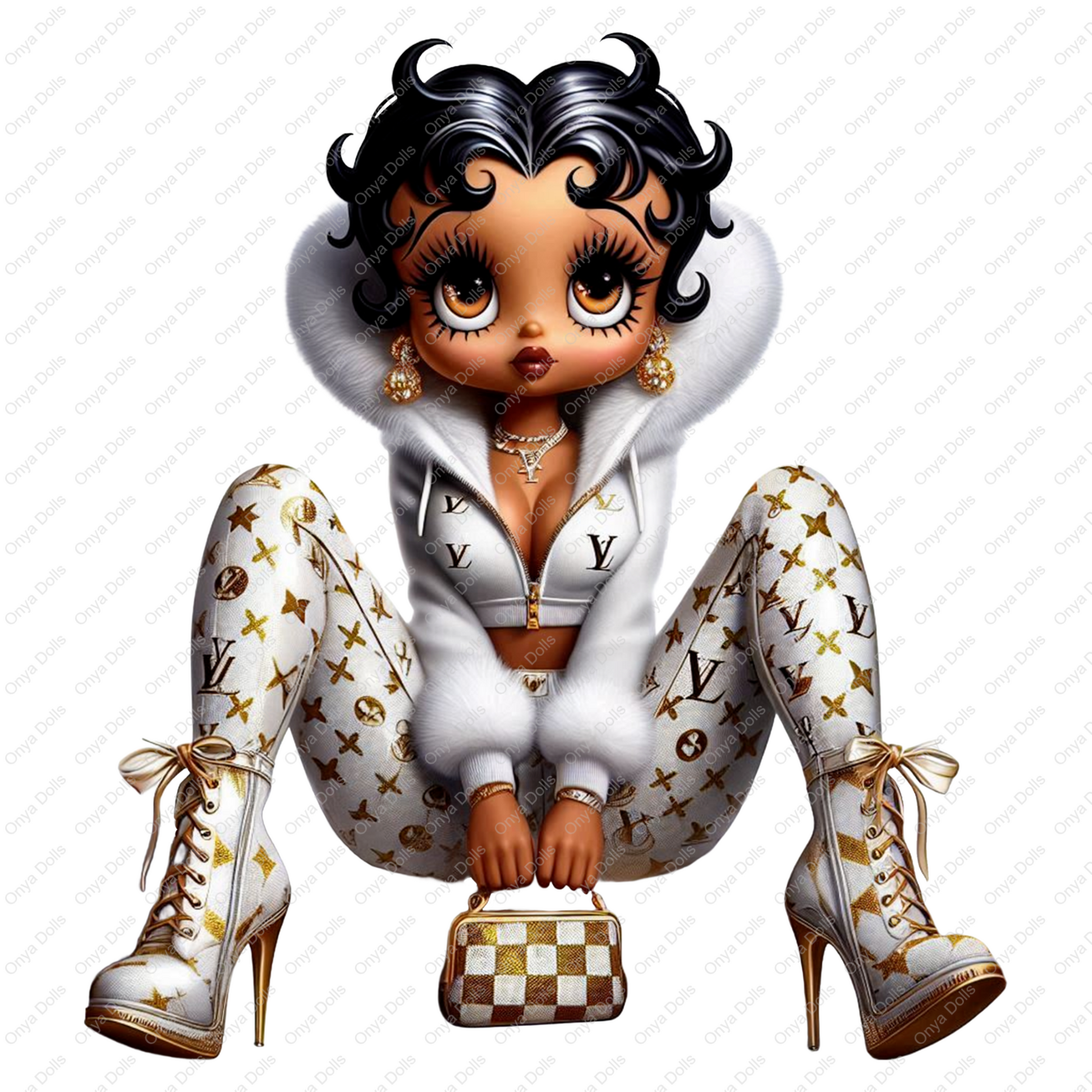 High-resolution PNG of Afro Betty Boop styled as Baddie Boo with matching tumbler wrap, perfect for sublimation, mugs, planners, and fashion crafts.
