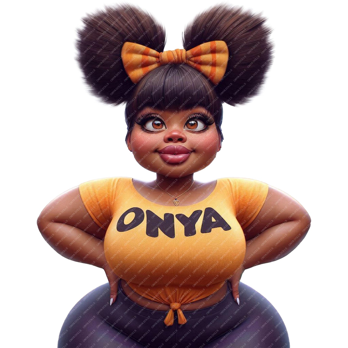 Animated character with 'ONYA' on a yellow shirt against a white background