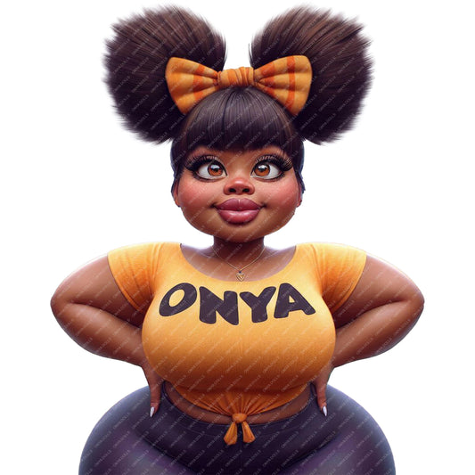 Animated character with 'ONYA' on a yellow shirt against a white background