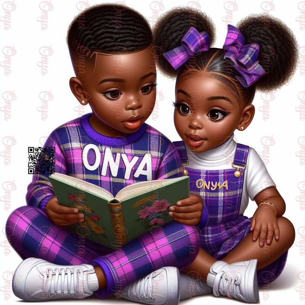 High-resolution PNG of a melanin-rich child sitting and reading a book. Transparent background, ideal for school, planner, and sublimation designs.

