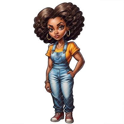ONYA Melanin Queen PNG – Curly Hair Black Woman in Blue Jeans Clipart for Sublimation, Cricut, & Planners