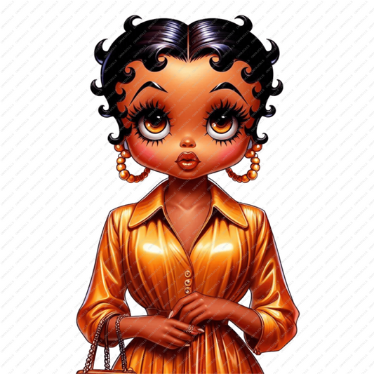 High-resolution PNG of a melanin-rich Black Betty Boop styled as a baddie, perfect for fashion-forward crafts, shirts, tumblers, and digital art.
