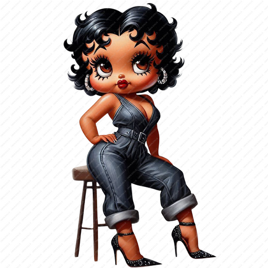 High-resolution PNG of a melanin-rich woman styled like Betty Boop, perfect for fashion-forward crafts, sublimation, and digital prints.
