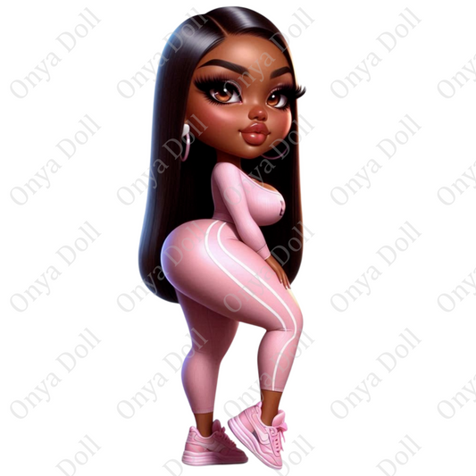 An illustration of a confident plus-size African American woman with radiant melanin-rich skin. She stands in a stylish pose wearing trendy, curve-hugging fashion. Her expression is fierce and unbothered, exuding baddie energy. The high-resolution PNG features clean lines, vibrant colors, and a transparent background, ideal for sublimation, planners, or digital design.
