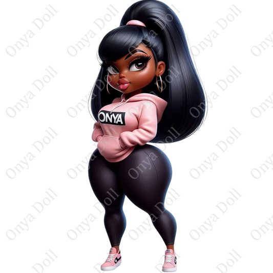 Onya Doll Baddie – Pink & Black High-Res PNG | Melanin Fashion Art