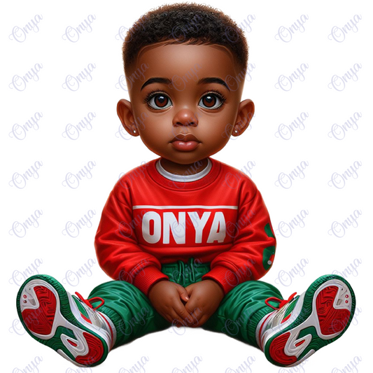 High-resolution PNG of a melanin baby boy holding a strawberry, perfect for baby party crafts, invitations, and digital designs.

