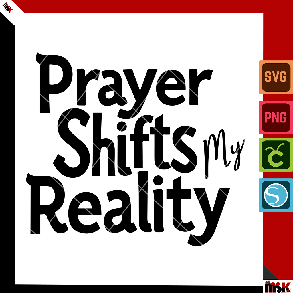 A high-resolution digital design featuring the phrase “Prayer Shifts My Reality” in elegant, spiritual typography. Delivered as a transparent PNG and layered SVG. Perfect for T-shirts, mugs, journals, and Cricut crafts. Clean lines and a faith-filled aesthetic make it ideal for personal or small business use.