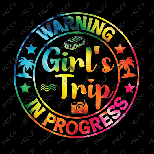 A fun and bold design that reads “Girl’s Trip in Progress,” perfect for printing on group t-shirts, tote bags, or vacation accessories. The file includes a high-resolution PNG with a transparent background and a scalable SVG version, suitable for cutting machines and sublimation projects.