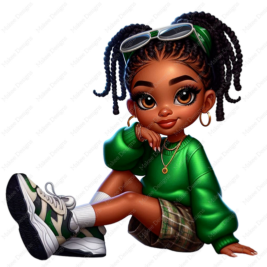 Baddie Boop – Classy Black Woman with Braids PNG for Planners & Sublimation