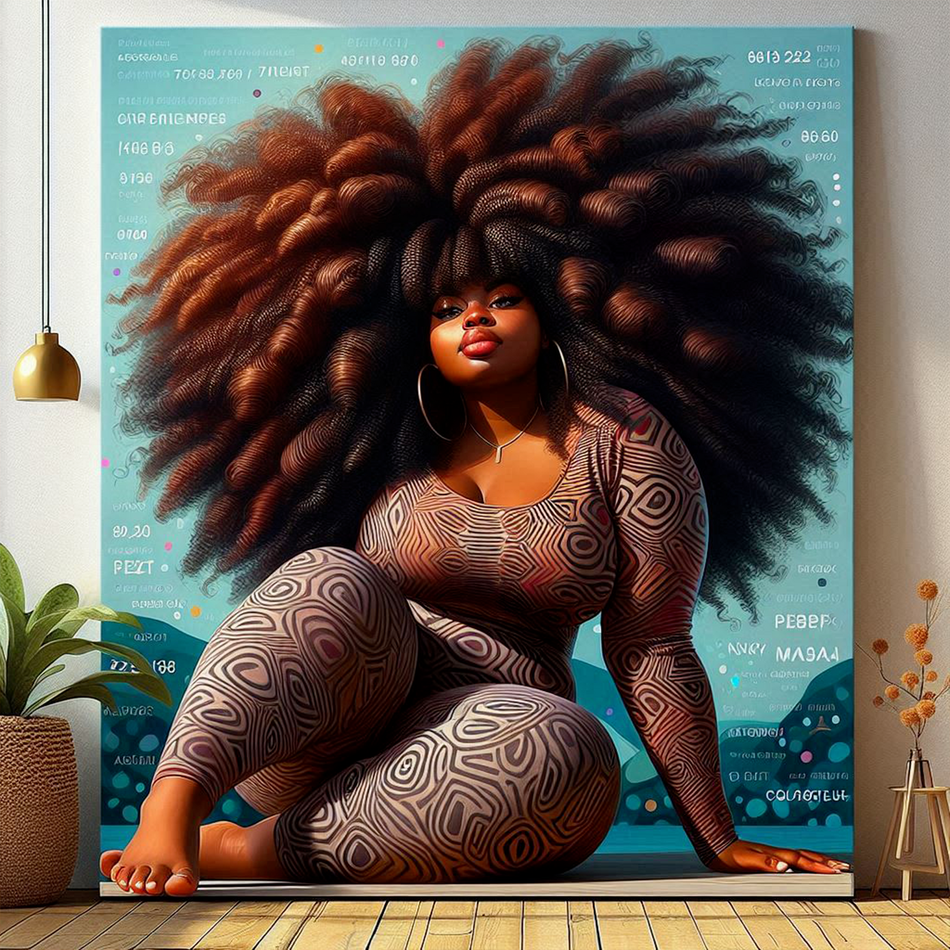 A high-resolution digital illustration of a confident, plus-size African American woman with deep brown skin and voluminous natural hair. She stands with grace and elegance, dressed in classy, fashion-forward attire. The PNG has a transparent background and is ideal for sublimation, planner art, stickers, and digital projects.
