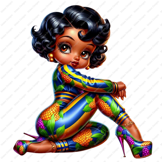 High-resolution PNG of Betty Boop designed for 20 oz tumbler wraps, perfect for sublimation. Transparent background with bold, stylish details.
