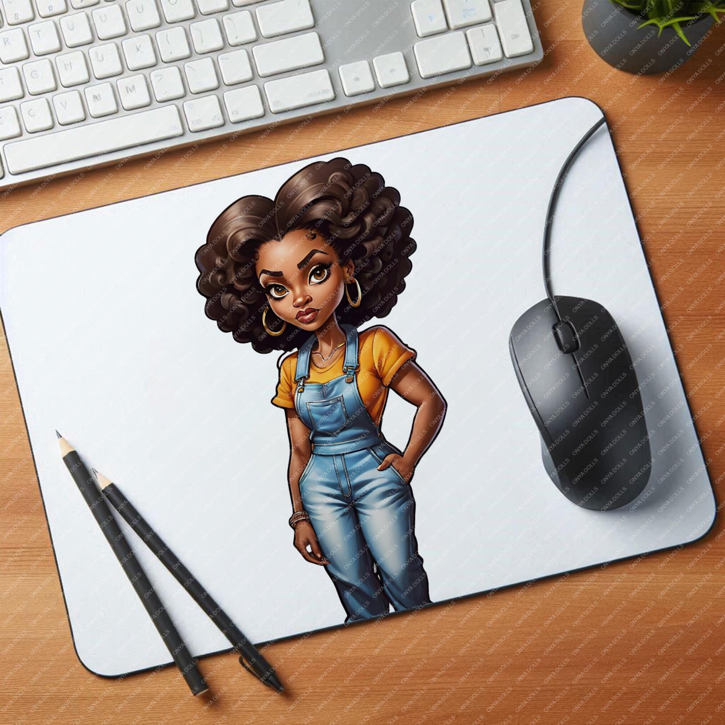 ONYA Melanin Queen PNG – Curly Hair Black Woman in Blue Jeans Clipart for Sublimation, Cricut, & Planners