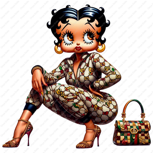 High-quality PNG of Afro Betty Boop styled as Baddie Boo with a matching tumbler wrap, perfect for sublimation, mugs, shirts, and planners.

