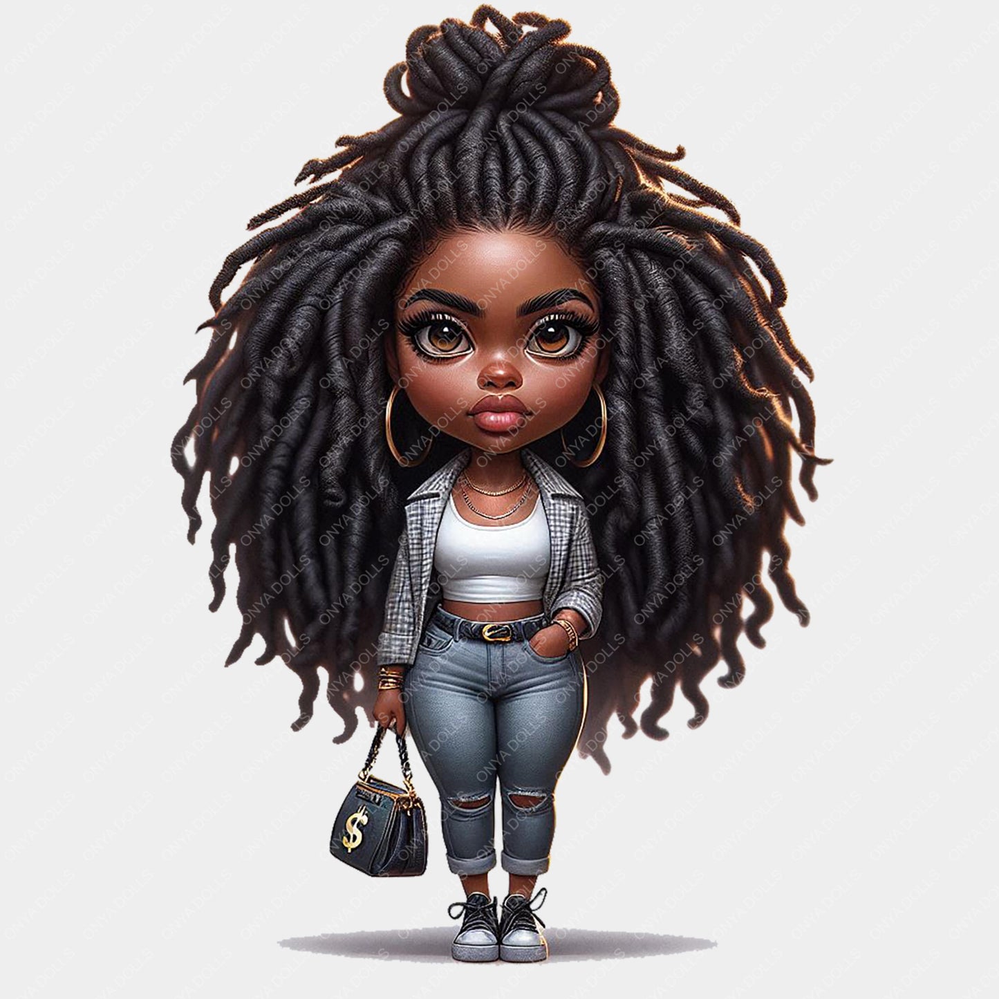 ONYA Melanin Queen — Black woman with dreadlocks PNG clipart for sublimation, planners, Cricut, Silhouette, and crafts
