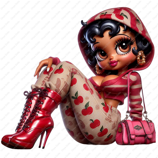 High-resolution PNG of Baddie Boo, a classy melanin fashion girl in glam style. Perfect for hoodies, tumblers, planners, and sublimation crafts.
