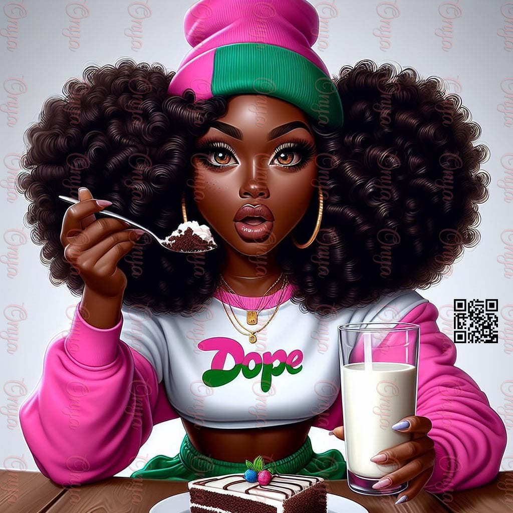 Stylish melanin Black girl digital doll with bold energy, Tansparent background. High-resolution PNG perfect for planners, shirts, and digital art.
