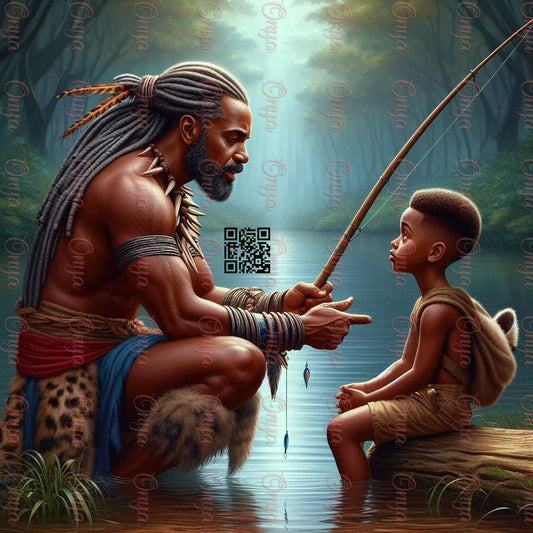 High-resolution PNG of stylish digital dolls themed around the message "Teach a Man to Fish," representing empowerment and wisdom. Transparent background, ideal for sublimation and decor.
