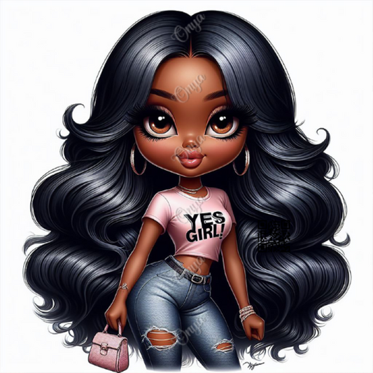 High-resolution PNG of a confident melanin-rich woman striking a “Yes Girl” pose, ideal for empowerment crafts, planners, and bold apparel designs.
